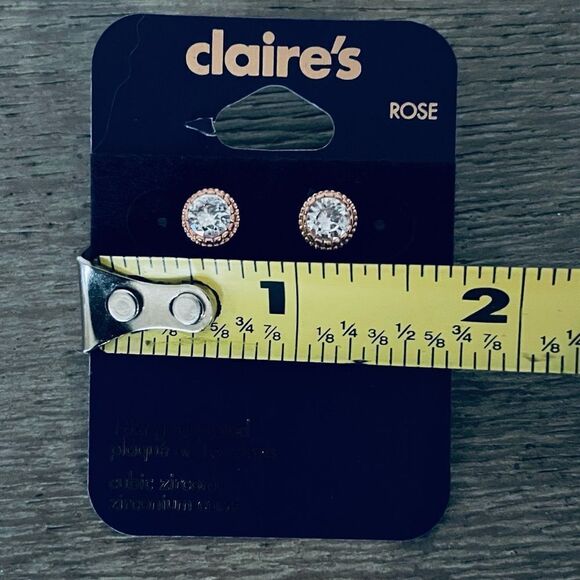18K Gold Plated CZ Claire’s Rose Gold Stud Earrings - Picture 3 of 3